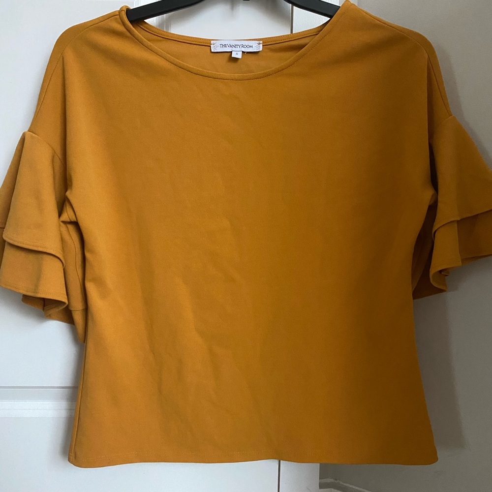 Mustard Blouse with Ruffle Sleeve